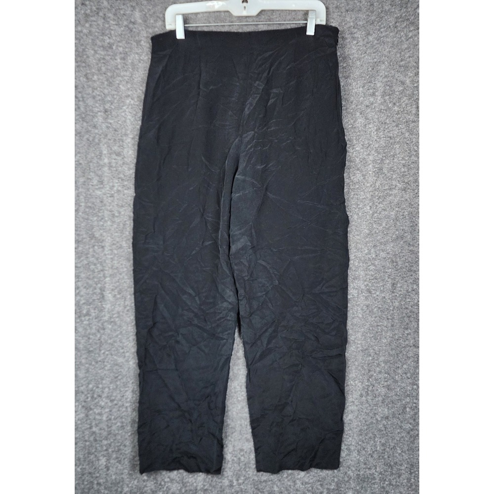 Josephine Chaus Pants Women 14 Black 100% Silk High Rise Straight‎ Leg Trousers